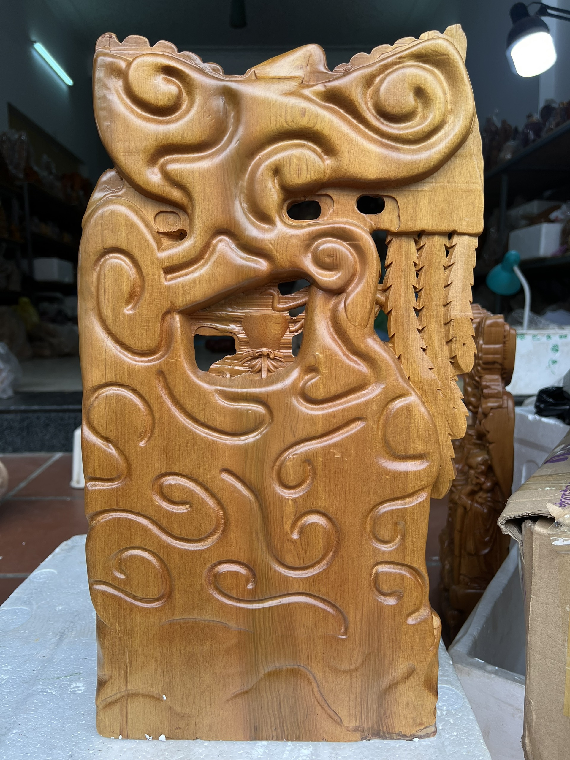 Tượng phật tam đa phượng hoàng phúc lộc thọ bằng gỗ bách xanh thơm nức cao 50x30x9cm