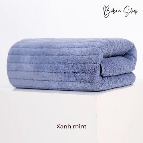 Khăn tắm lông cừu san hô vân kẻ sọc siêu dày, siêu mềm mịn cho da của gia đình 70x140cm