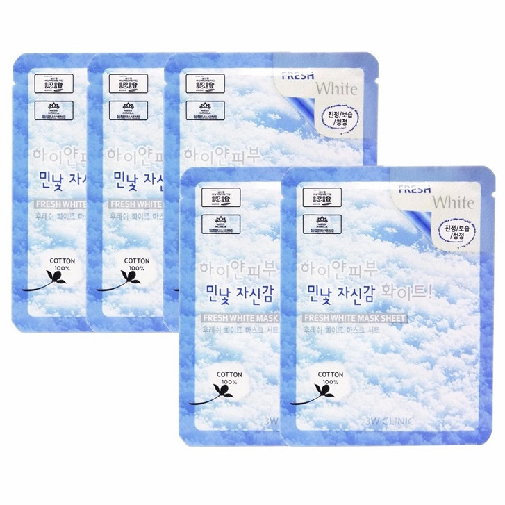 Combo 5 Mặt nạ tuyết dưỡng trắng da 3W Clinic Fresh White Mask Sheet 23g x 5