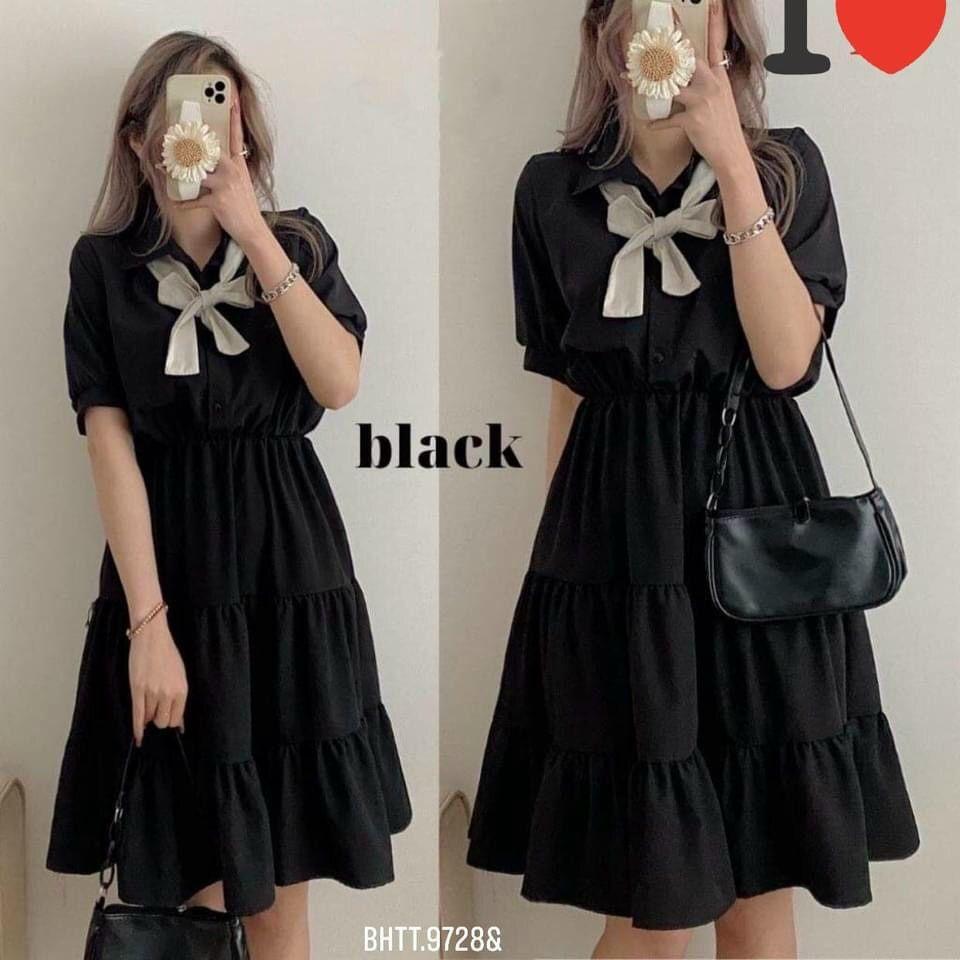 Đầm nữ BabyDoll Cộc Tay Nơ Buộc Nơ Dáng Xòe 3 Tầng 2 Màu Phong Cách Hàn quốc Q084