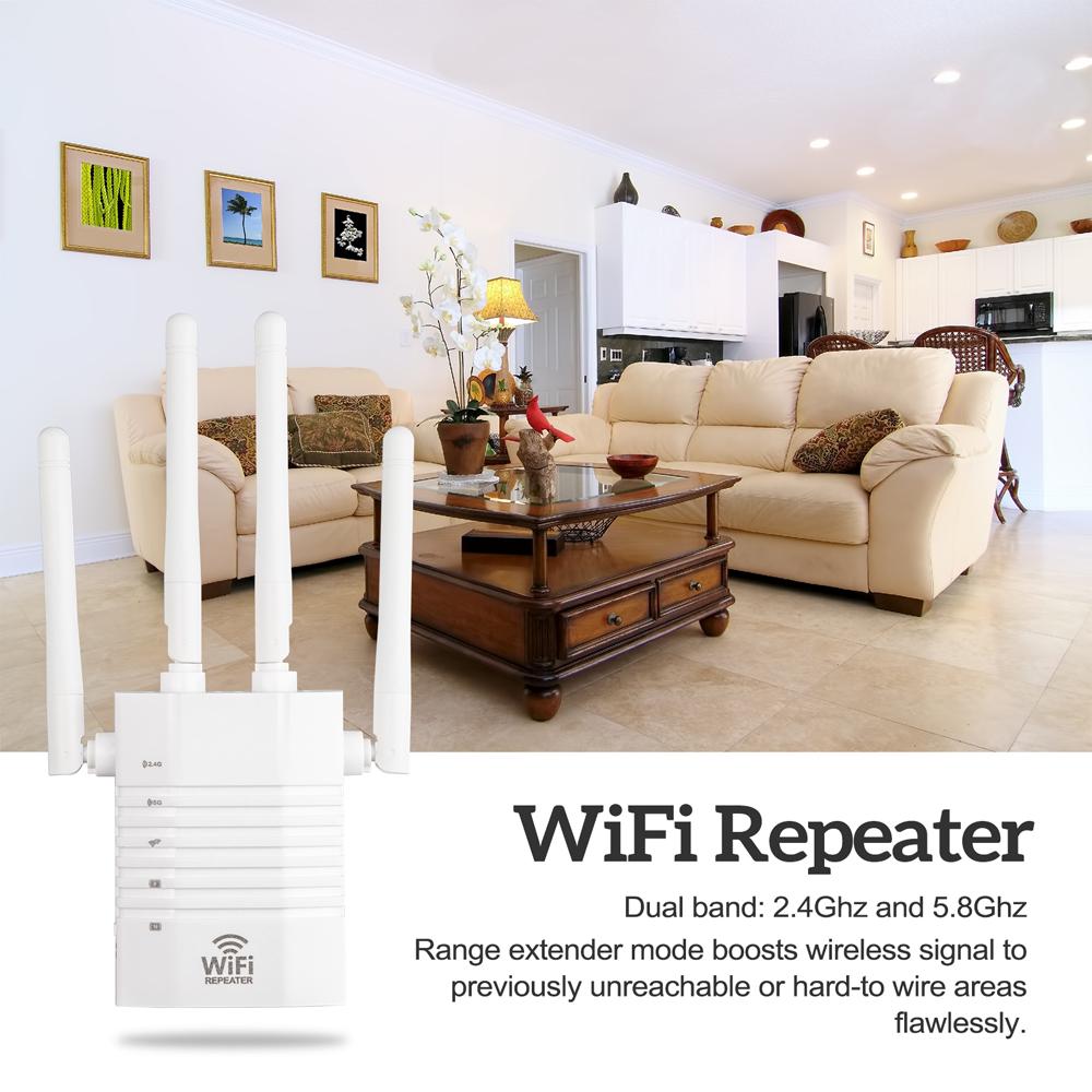 Bộ lặp lại Wi-Fi băng tần kép Bốn ăng-ten 2.4GHz 5GHz 1200M Internet Wi-Fi WD-R1205U