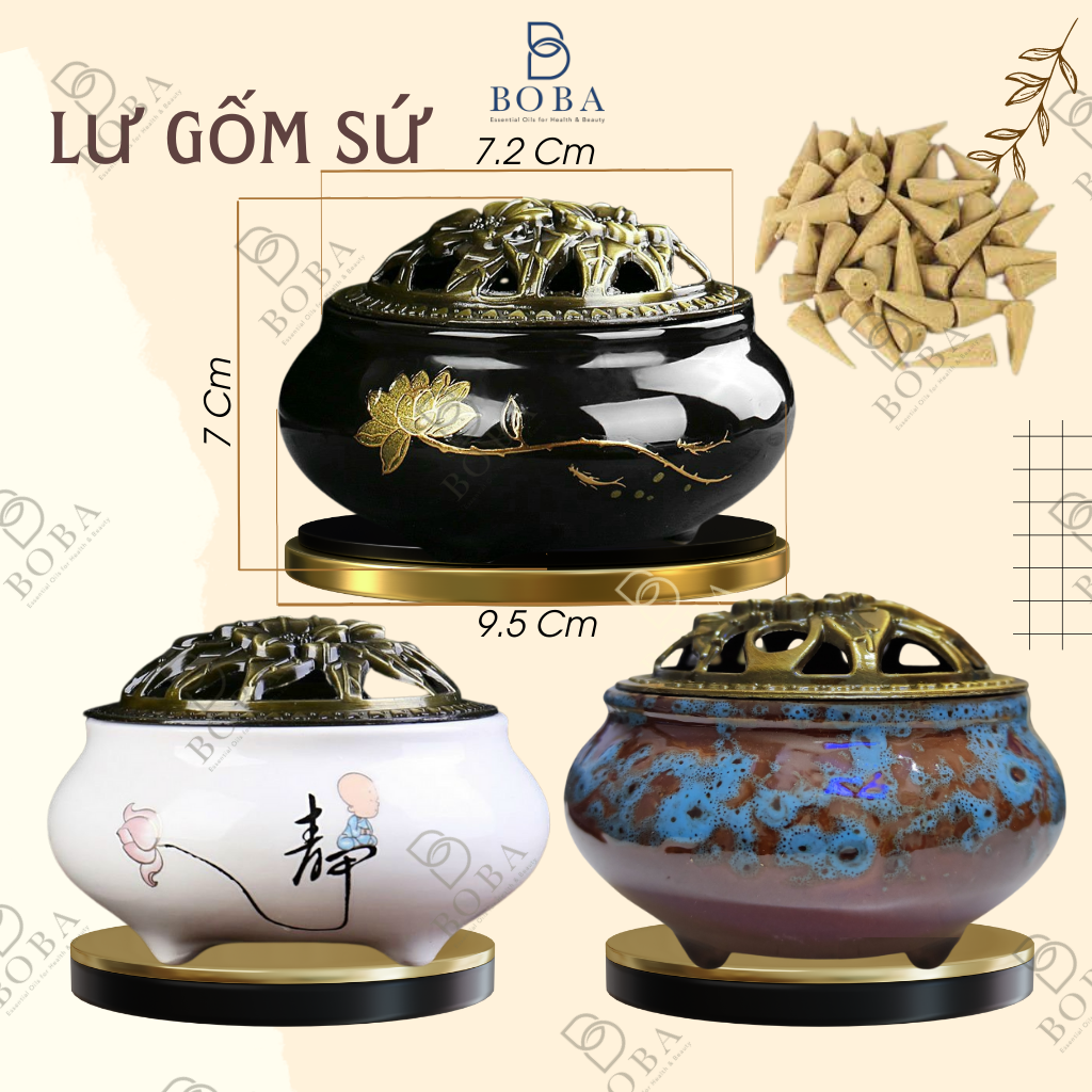Lư Xông Nụ Trầm Hương, Đỉnh Đốt Nhang Vòng Phong Thủy Bằng Gốm Sứ, Lư Đốt Trầm Hương