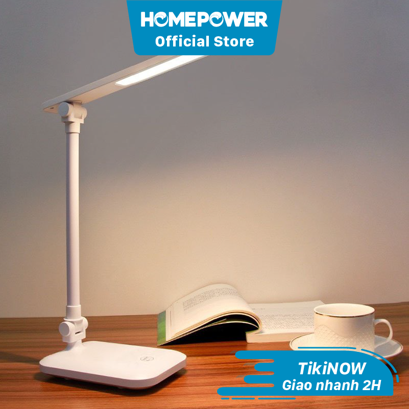 Đèn học để bàn, đèn đọc sách LED tích điện di động Homepower gập 2 chỗ - 3 chế độ ánh sáng vàng bảo vệ mắt, chống cận Pin 2500mAh