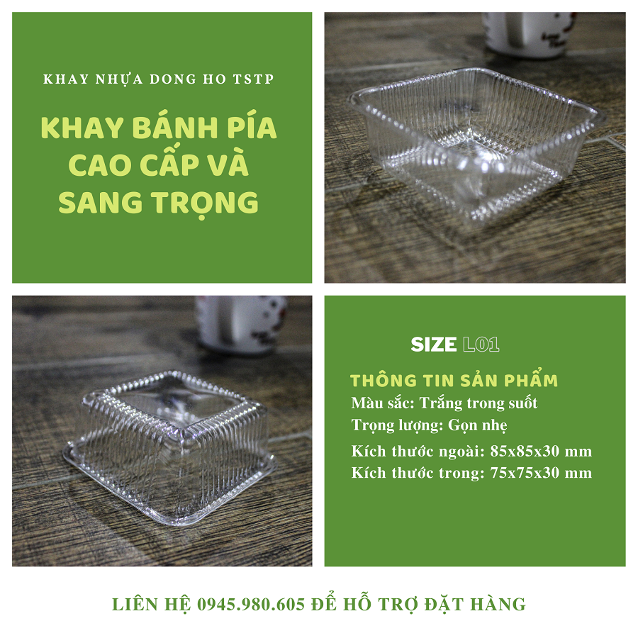 Combo 100 cái hộp/khay nhựa đựng bánh trung thu/bánh pía size S
