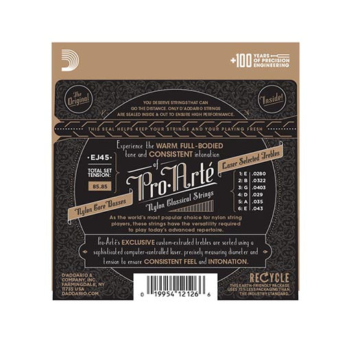 Bộ dây đàn Guitar Classic/ Classical Guitar String Set - D'Addario EJ45 - Pro-Arte Nylon Core, Normal Tension, Silverplated Wound, Clear Nylon - Hàng chính hãng