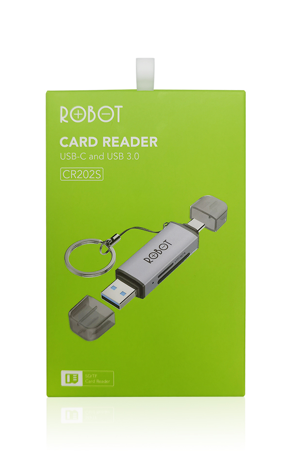 Thiết Bị Đọc Thẻ Nhớ ROBOT CR202S - 2 Đầu Type-C Và USB 3.0, Khe Cắm Thẻ Nhớ SD/Micro SD - Hàng Chính Hãng