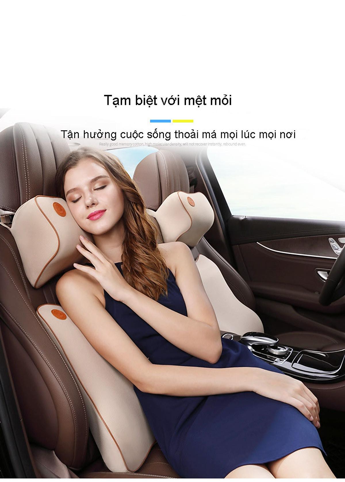 Bộ Gối Tựa Đầu Và Tựa Lưng Xe Hơi, Chất Liệu Cao Su Non Cao Cấp