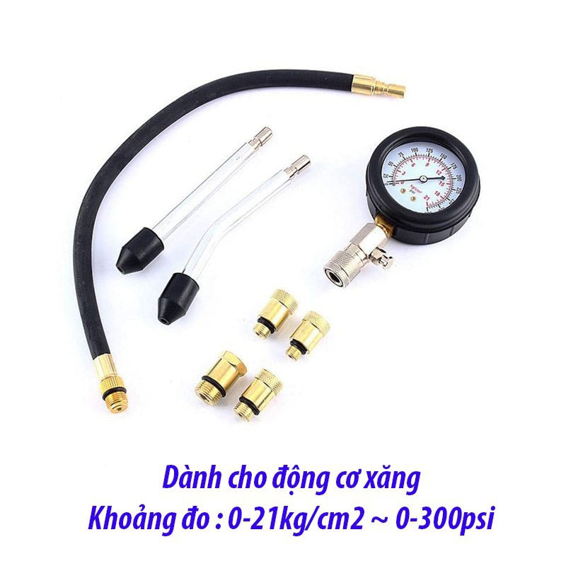 Bộ đo áp suất buồng đốt động cơ xăng ô tô, xe máy 8PC- 300 PSI - Đồng hồ đo áp suất buồng đốt ô tô