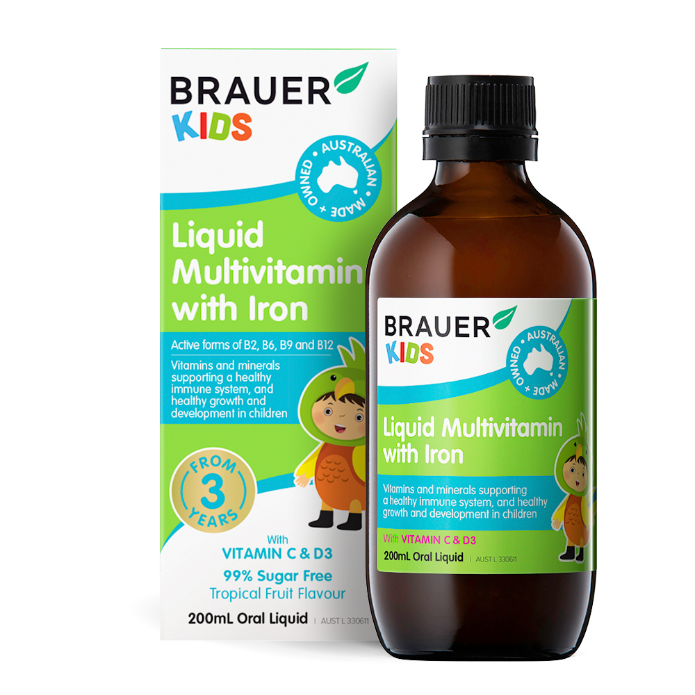 Brauer Kids Liquid Multivitamin with Iron - Bổ sung vitamin tổng hợp và sắt cho trẻ 3 tuổi (200ml)