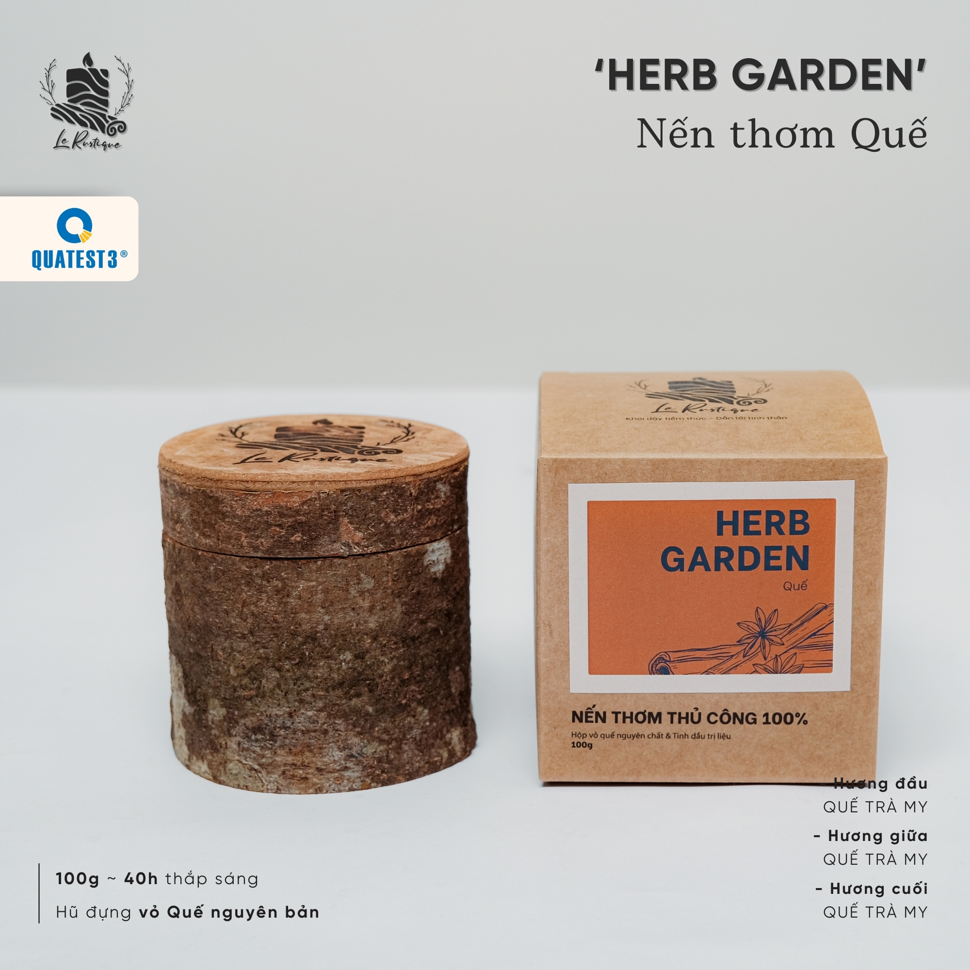 Nến Thơm Trị Liệu Le Rustique Quế (Herb Garden) - Nến Thơm Cao Cấp - An Toàn Sức Khỏe