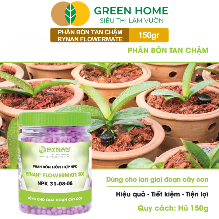 Phân Bón Thông Minh Rynan GreenHome, Hũ 150gr, Giải Pháp Dinh Dưỡng Tan Chậm Cho Lan Và Cây Cảnh