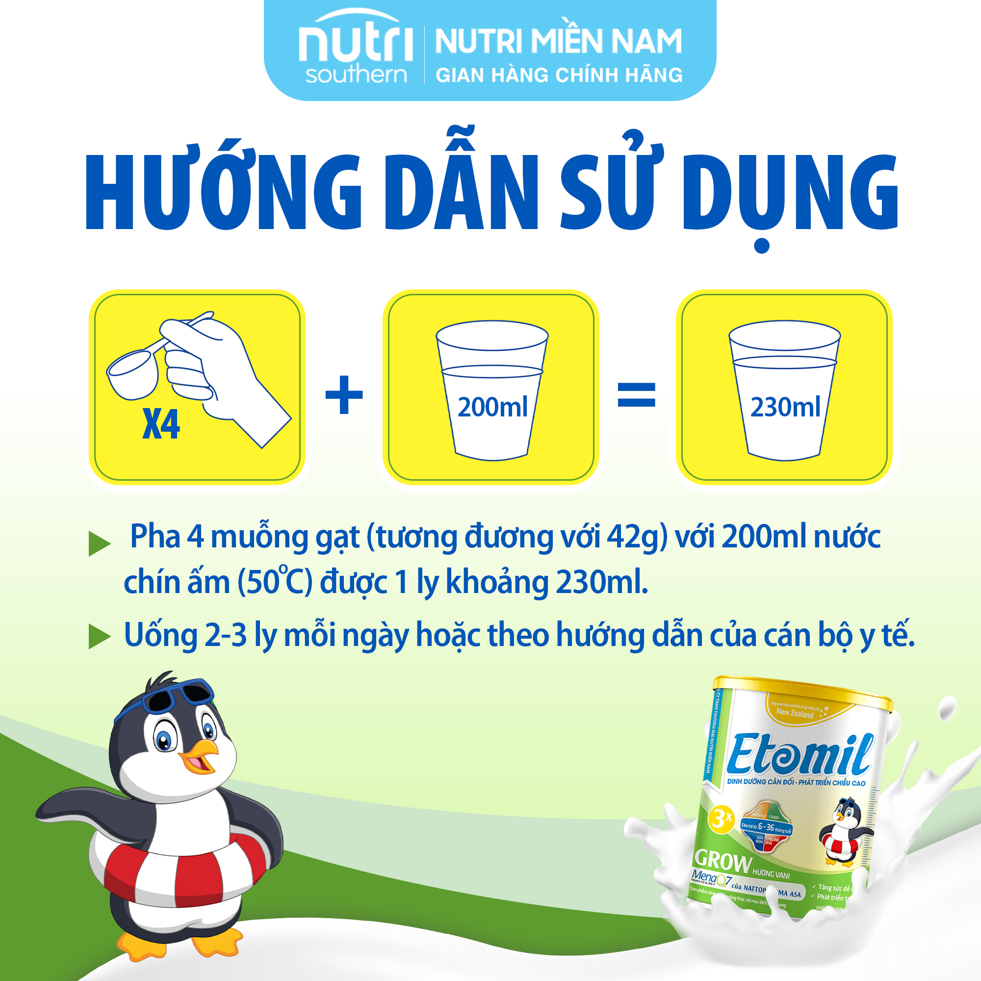Sữa Etomil 3X Grow hộp 700gram - Giúp bé tăng cường phát triển chiều cao (Sữa công thức)