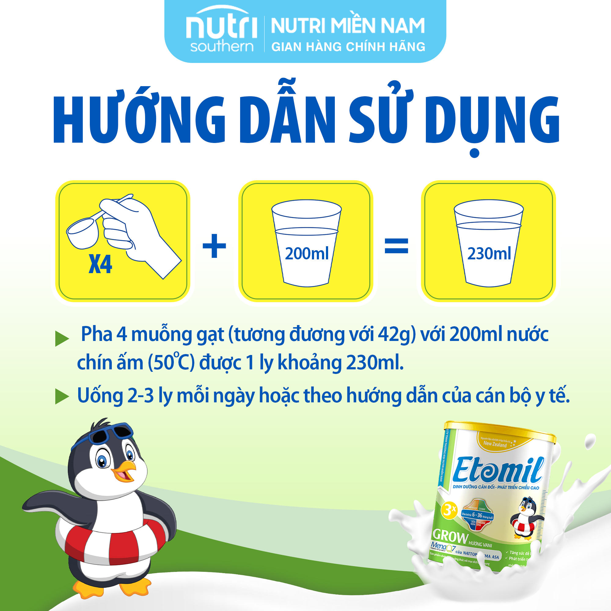 Sữa Etomil 3X Grow hộp 700gram - Giúp bé tăng cường phát triển chiều cao