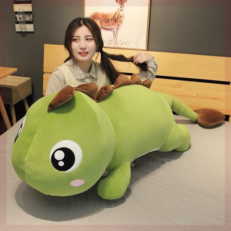 Gối ôm Gấu bông khủng long đầu to mắt lồi size 80cm - 1m8 đáng yêu, khủng long đuôi tim - Chất liệu vải nhung cao cấp