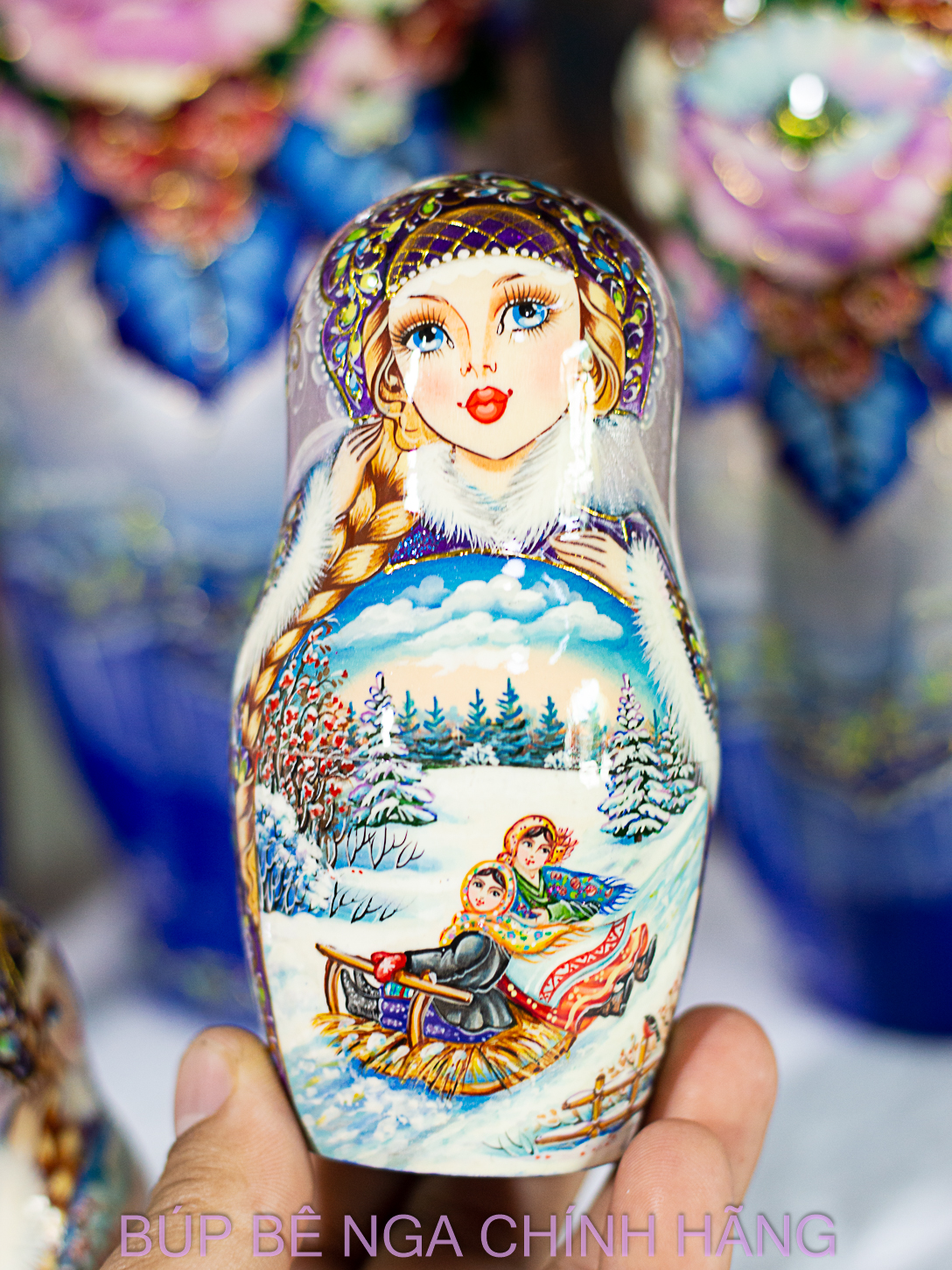 BỘ BÚP BÊ NGA MATRYOSHKA CAO CẤP 10 LỚP 26CM HOA VĂN "LỄ HỘI DÂN GIAN MÙA ĐÔNG" CỰC ĐẸP VÀ SANG TRỌNG