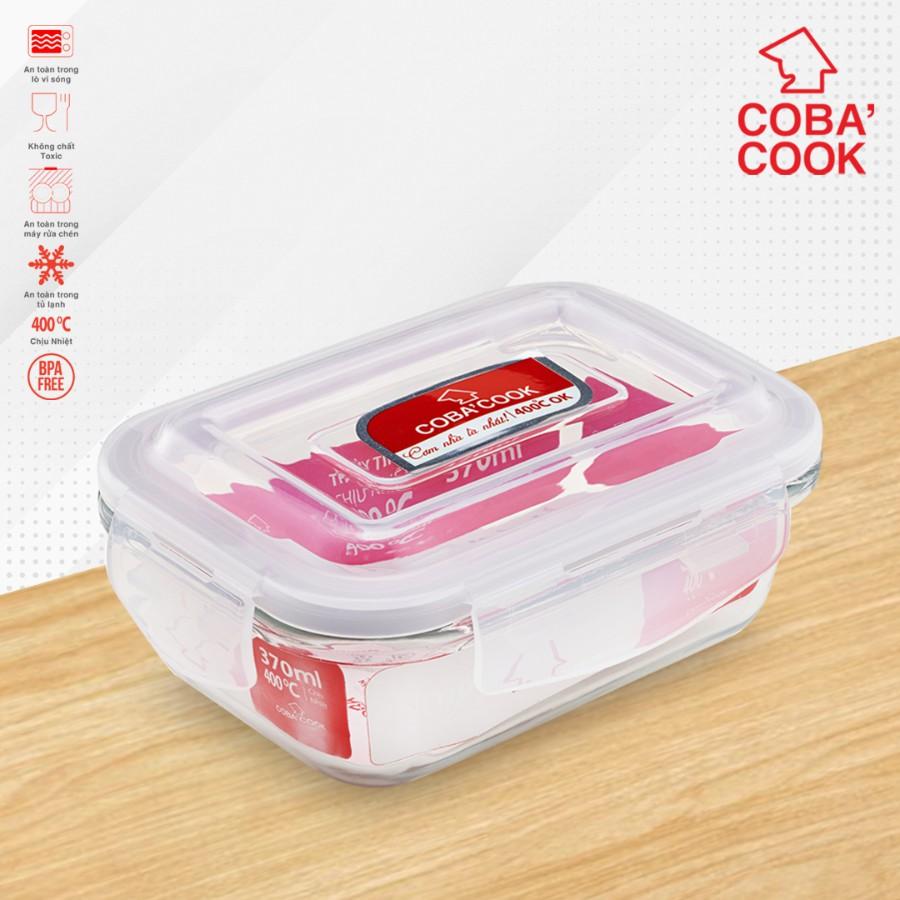 Hộp thủy tinh COBA'COOK hình chữ nhật  đựng thực phẩm chịu nhiệt dung tích 370ml- CBHL370