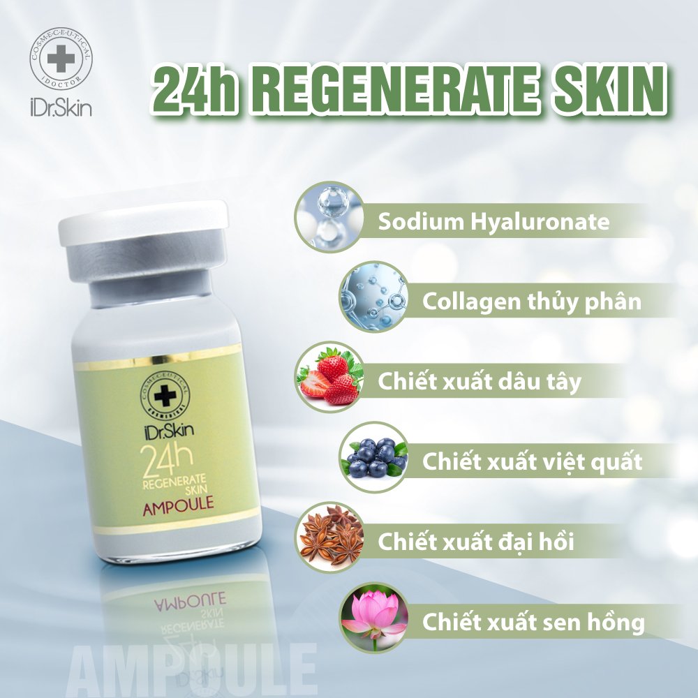 CÔNG NGHỆ TÁI TẠO LÀN DA MỤN 24H REGENNERATE SKIN - COMBO VI TẢO TÁI TẠO LÀN DA MỤN 24H - Thương Hiệu iDr.Skin  (Gồm: 01 lọ Regenerate Skin Powder 1g + 01 lọ Regenerate Skin Solution 10ml + 02 lọ Regenerate Skin Ampoule  8ml). Xuất Xứ Hàn Quốc. Hàng Chính Hãng