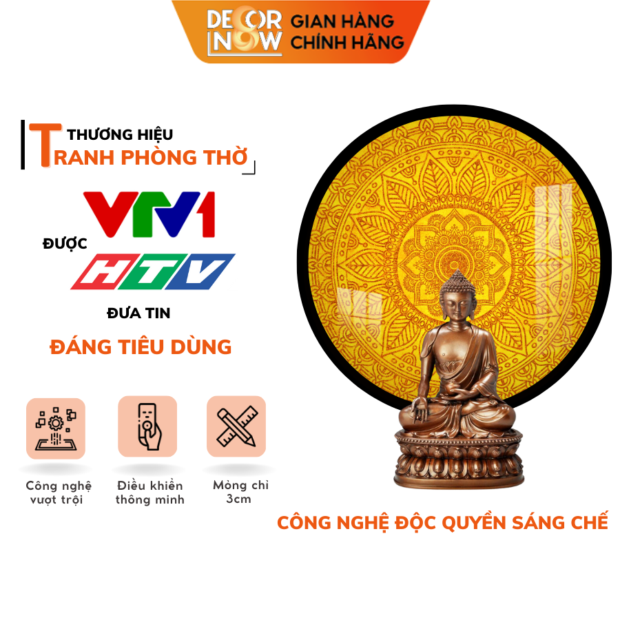 Đèn Hào Quang Phật In Tranh Trúc Chỉ DECORNOW 30,40 cm, Trang Trí Ban Thờ, Hào Quang Trúc Chỉ MANDALA DCN-TC23