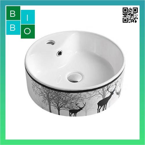 Chậu lavabo đặt bàn tròn hoa văn hươu