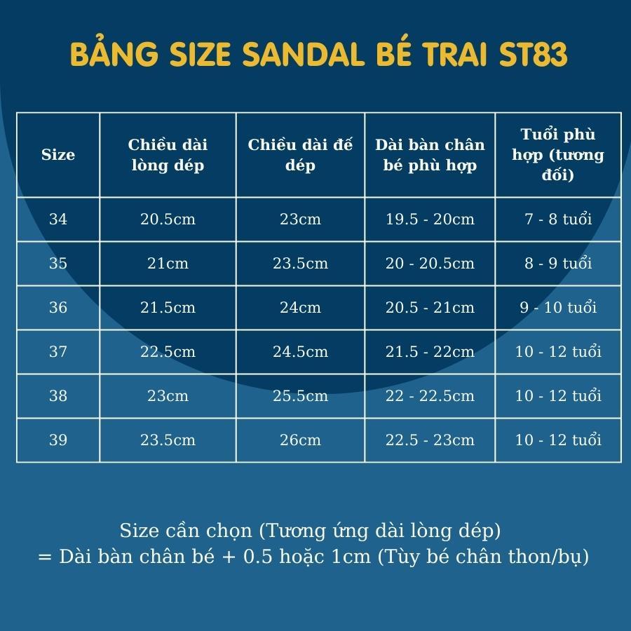Sandal bé trai Kento quai ngang thể thao năng động và cá tính cho trẻ em học sinh nam 7 - 12 tuổi đi học đi biển ST83