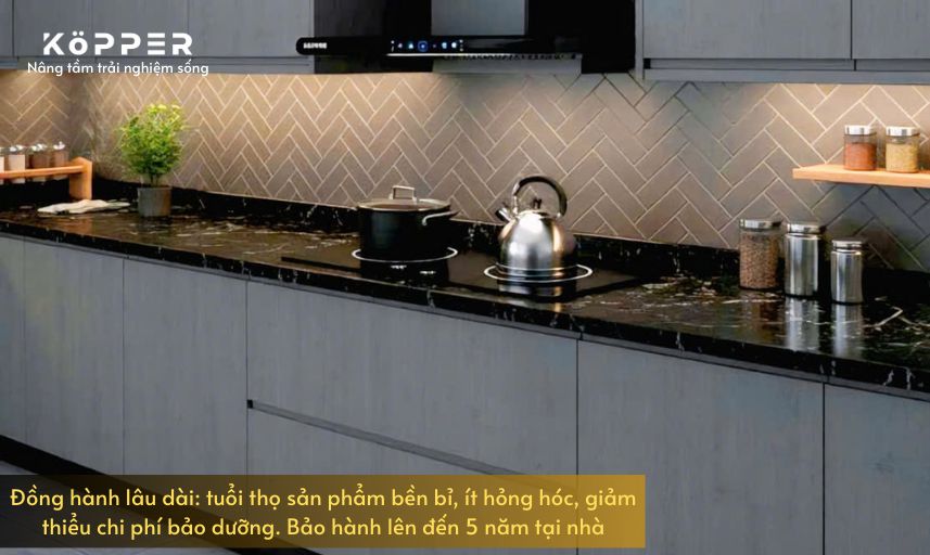 Kopper Hút Mùi Thông Minh Model KP-T22 Hút Khỏe Có Sấy Dầu Tự Động Quạt Li Tâm Cánh Thép Động Cơ Đồng Màn Hình Cảm Ứng Tiếng Ồn < 50 dB KP-T22 Hàng Chính Hãng
