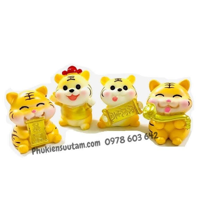 Tượng Nhựa Con Cọp Cute Dễ Thương , Dùng để trưng bày trên bàn sách, bàn làm việc, xe oto, kích thước 4 x 3.5cm, màu vàng - TMT Collection - SP005465