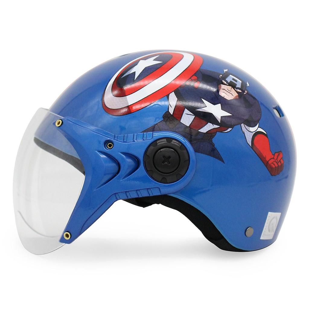 Mũ bảo hiểm trẻ em 1/2 đầu có kính Protec Kitty, họa tiết siêu anh hùng Captain American an toàn, thời trang cho bé trai