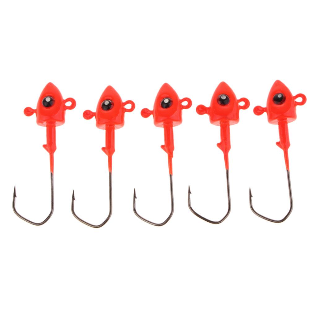 5pcs Jig Head Fishing Hooks Lure Weighted and Fast Sinking Red 5cm/7g