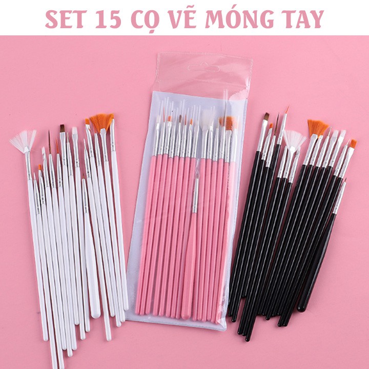 Bộ 15 cọ vẽ móng tay các loại - Cọ vẽ nail dành cho học viên thực hành tiện lợi