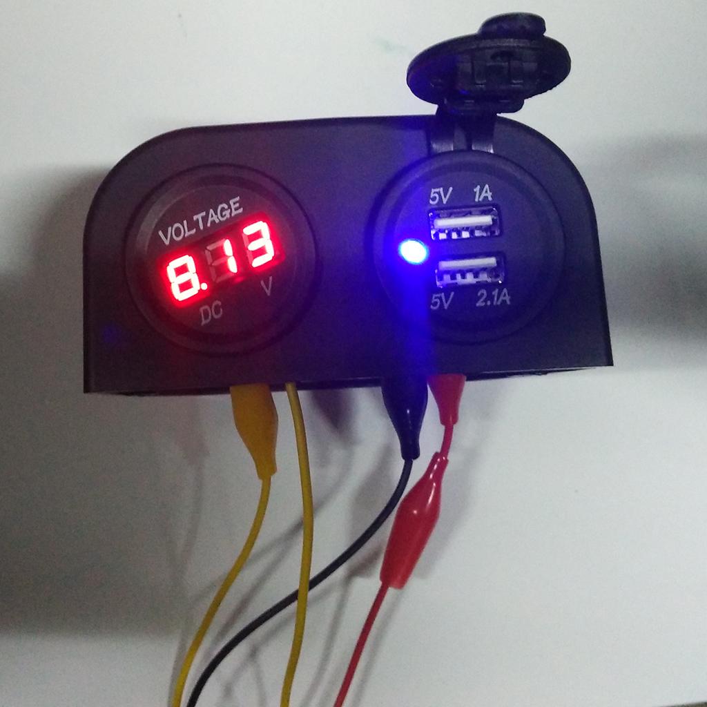 3.1A Dual USB Car Charger Power Socket + Red LED Digital Voltmeter Panel