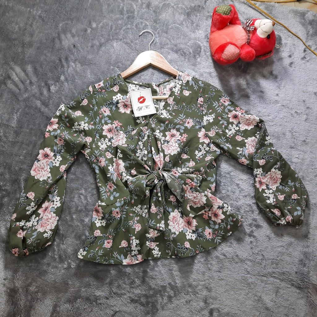 Áo kiểu xoắn eo họa tiết siêu xinh