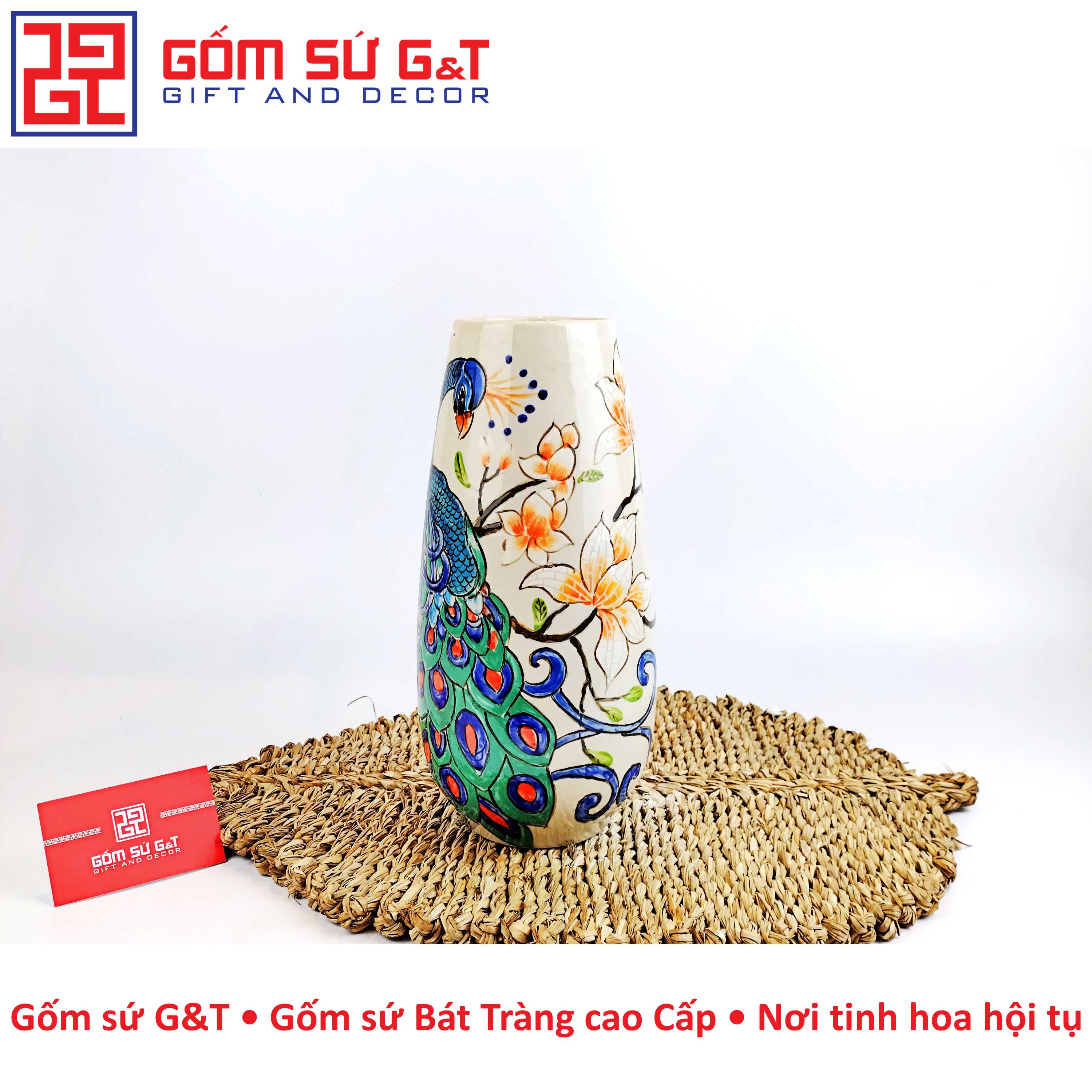 Lọ hoa bom miệng rộng khắc công Gốm Sứ G&T