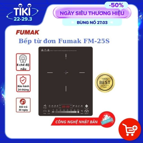 Bếp Từ Đơn Fumak FM-25S Mặt Kính Cảm Ứng 8 Chế Độ Nấu Công Nghệ Nhật Bản - Hàng chính hãng Fumak