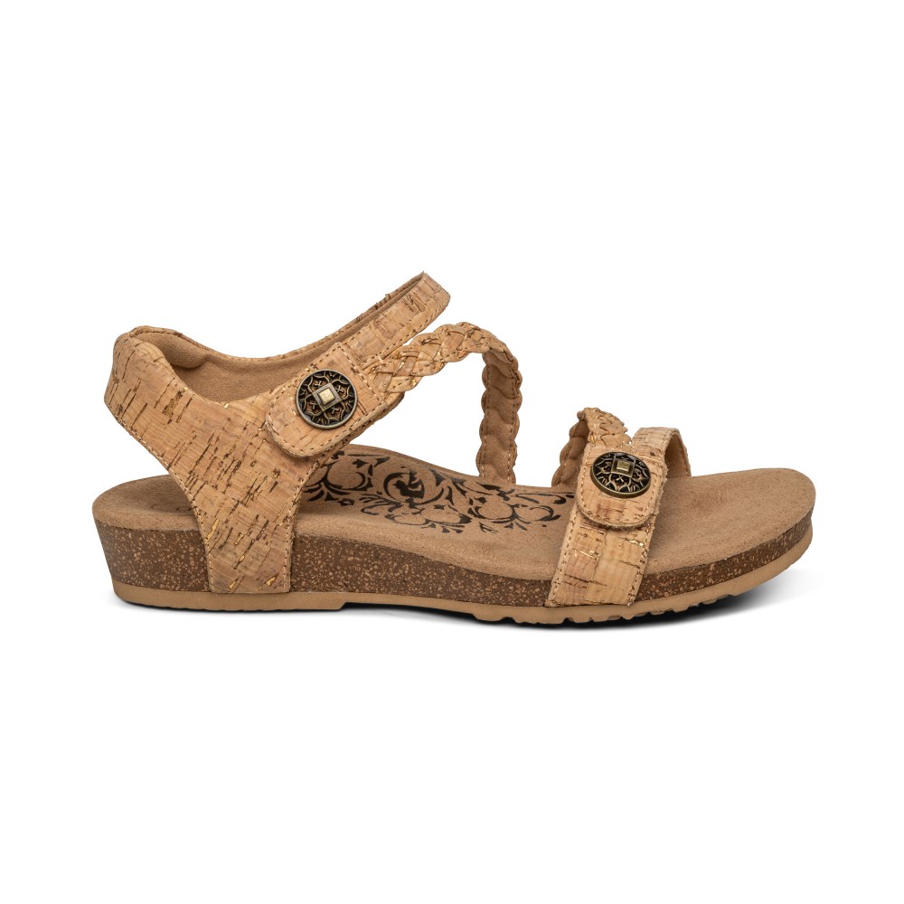 Sandal sức khỏe nữ Aetrex Jillian Braid Cork - Giày nâng vòm chân đệm mềm dùng được cho cả chân nhạy cảm