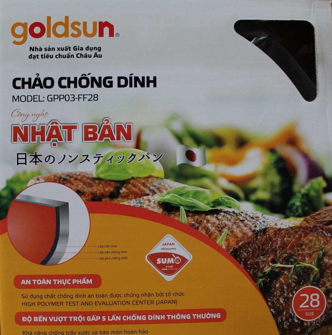 Chảo Inox Chống Dính Goldsun GPP03-FF28 (28cm) Dùng Mọi Bếp - Màu Ngẫu Nghiên - Chính Hãng