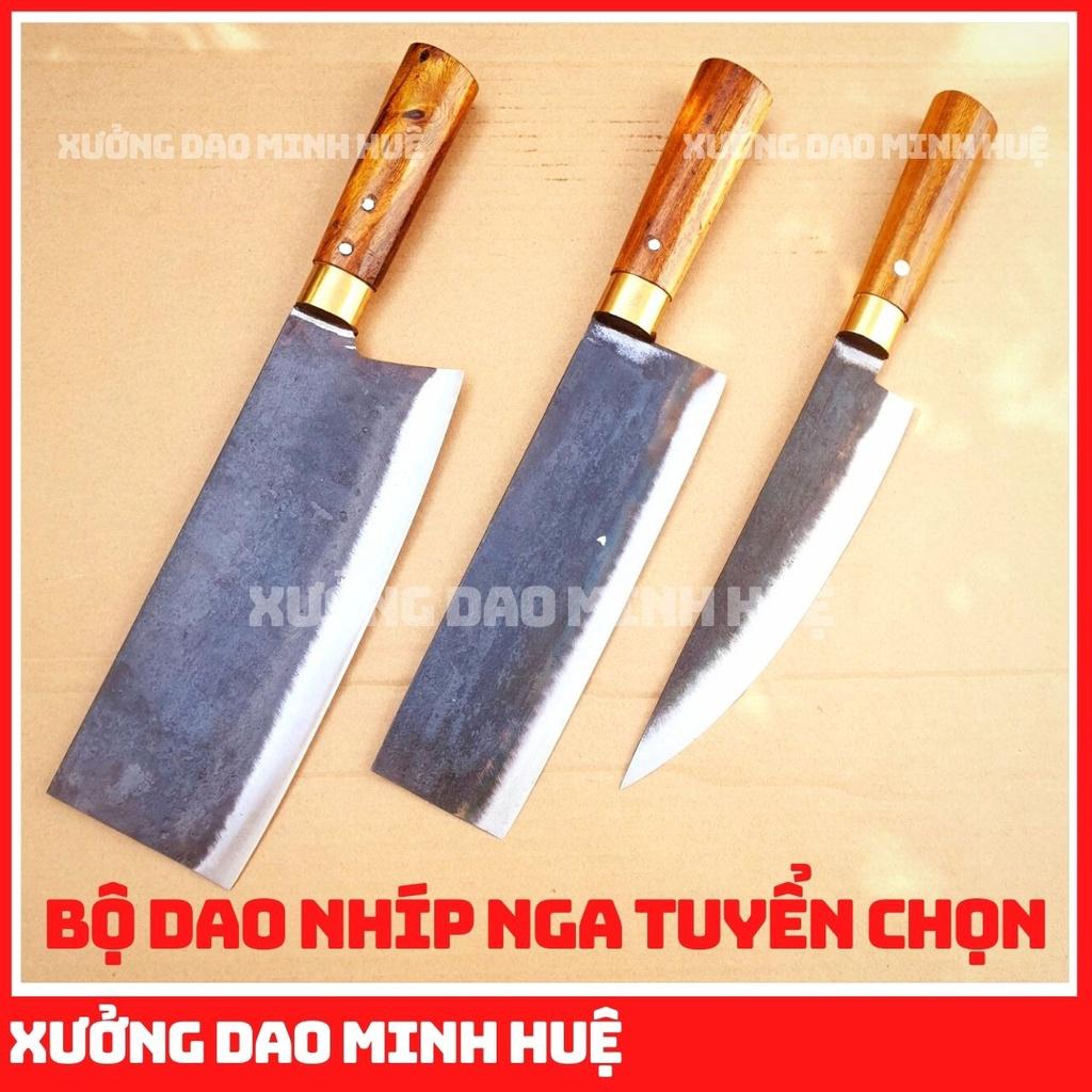 Dao bếp, bộ 3 dao nhà bếp cao cấp là từ Thép Nhíp xe nga chuẩn hàng rèn thủ công xưởng rèn minh huệ