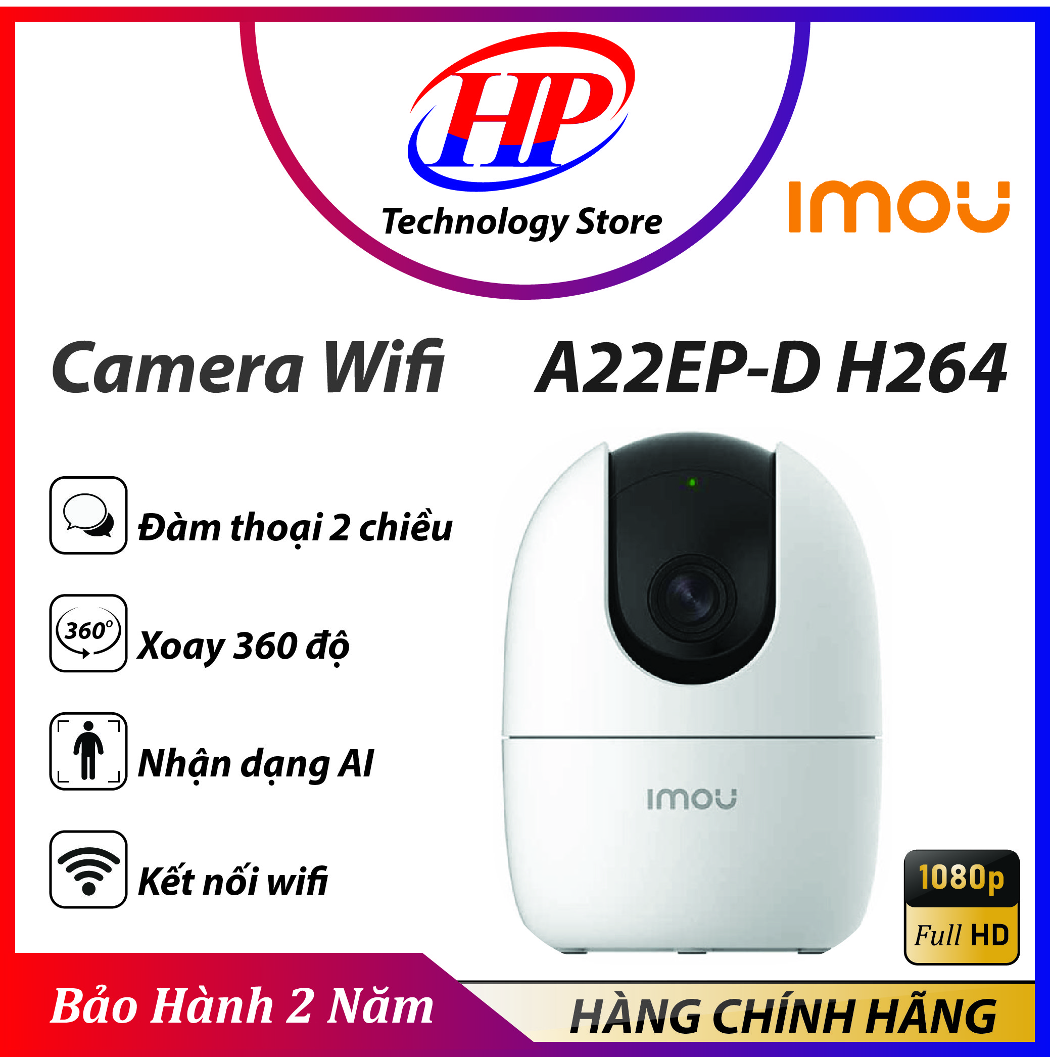 Camera Wifi Imou IPC-A22EP-D 1080p (2.0 Megapixel) - Nhận Diện AI - Cảnh Báo Âm Thanh Lạ - HÀNG CHÍNH HÃNG