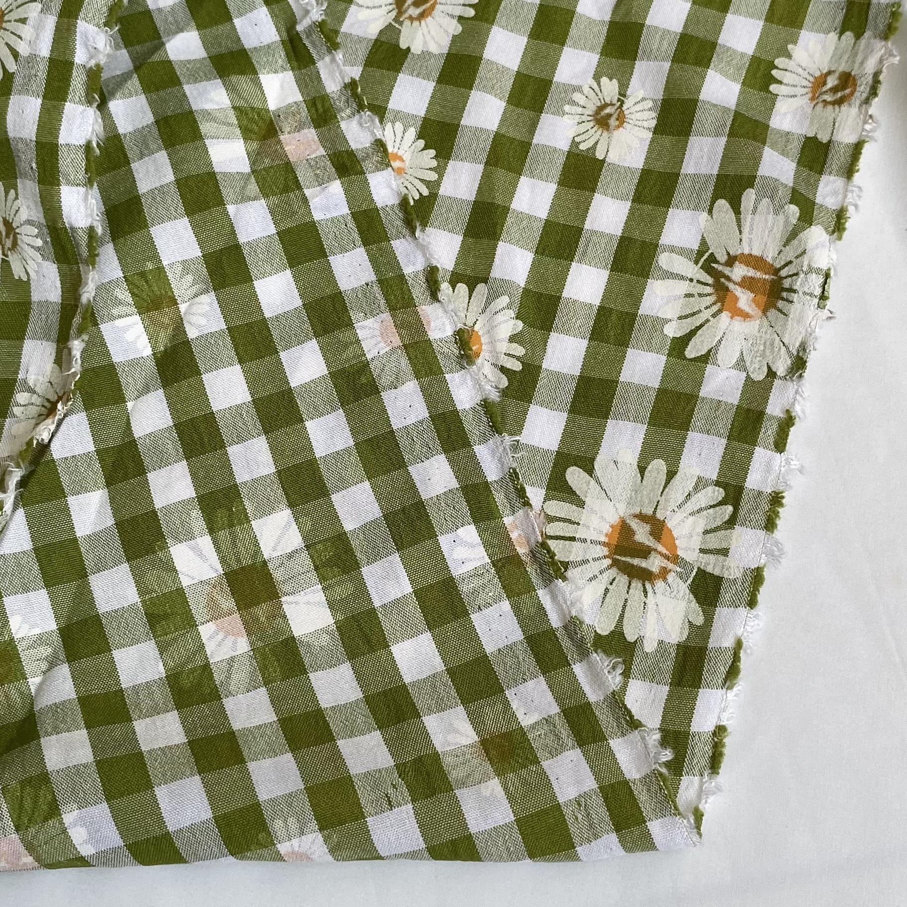 Vải Thô Cotton Pha Xanh Lớn Hoa Cúc Sơn Khổ 1m46 - Không Co Giãn - May Đầm, Áo Kiểu, Đồ Bộ, Đồ Trẻ Em