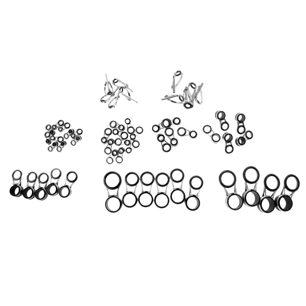 55Pcs/box Stainless Steel Fishing Rod Guides Rod Repair Kit DIY Eye Rings