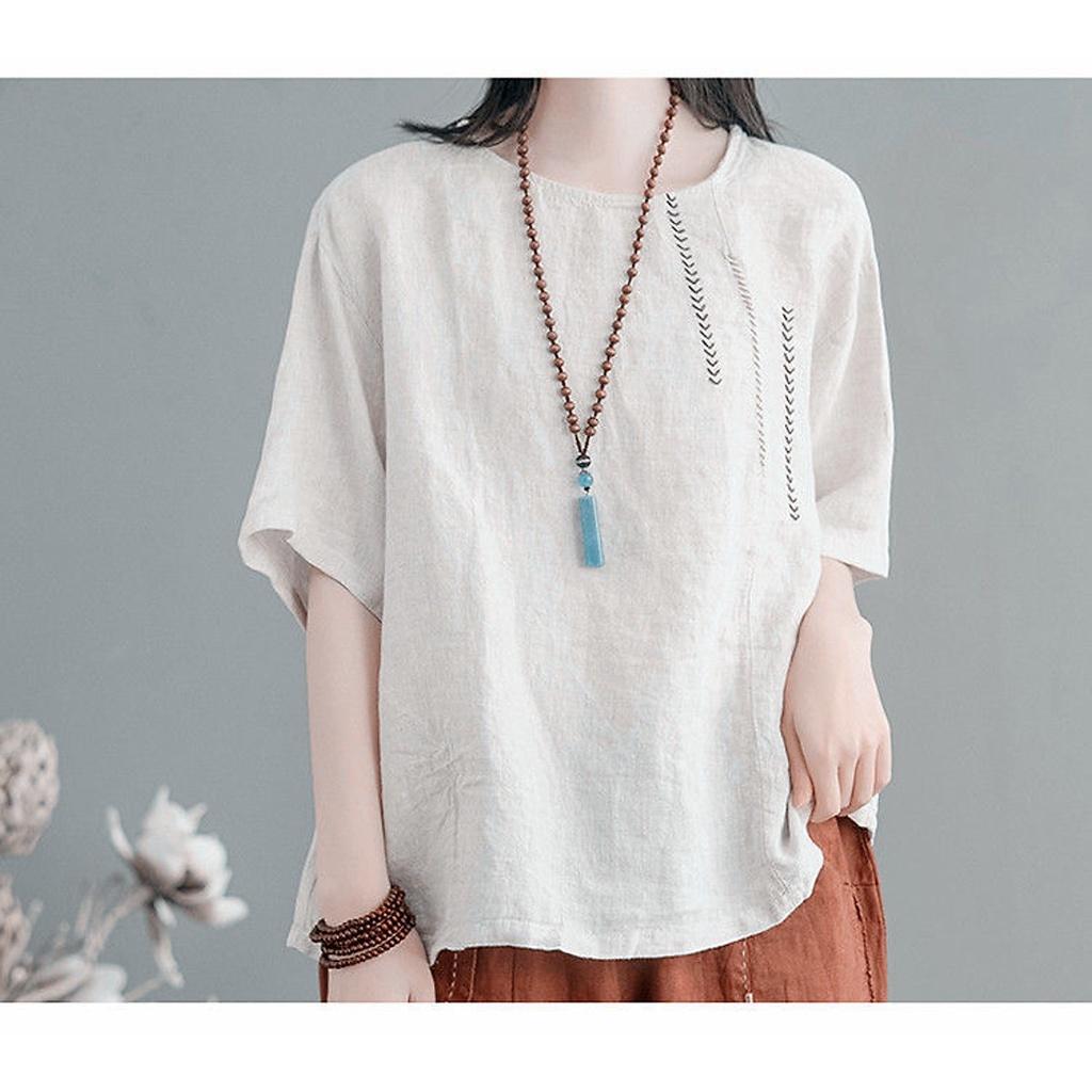 Áo trung niên form rộng fullsize M đến 2XL, áo đũi nữ thêu hoa họa tiết dễ mix đồ mẫu mới Đũi Việt ALE17