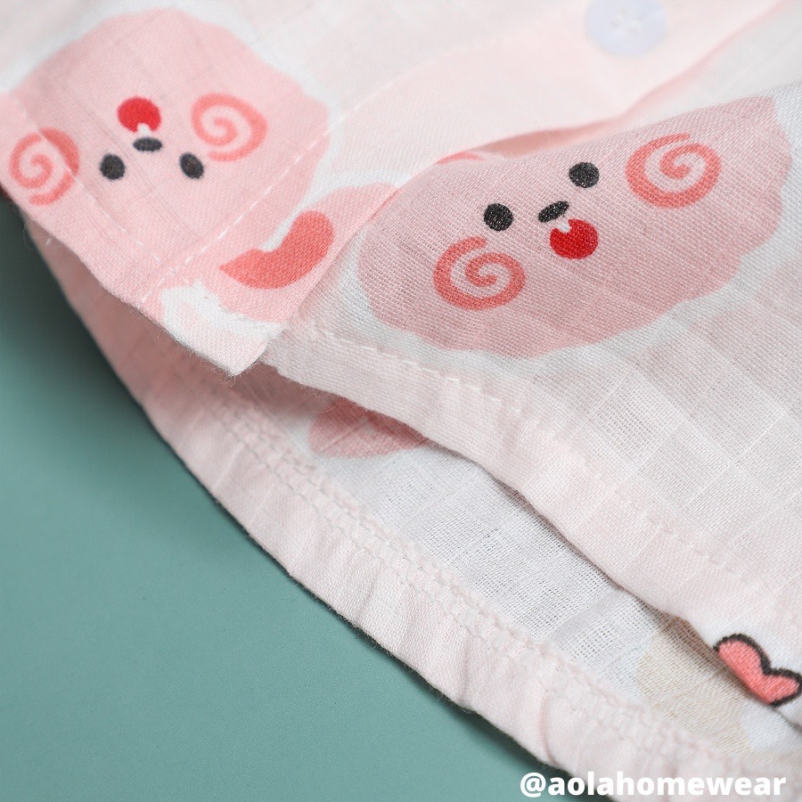 Bộ hè bé gái áo babydoll cánh tiên vải xô hai lớp mềm mát họa tiết thỏ mèo Áo Lá Homewear XOBN22