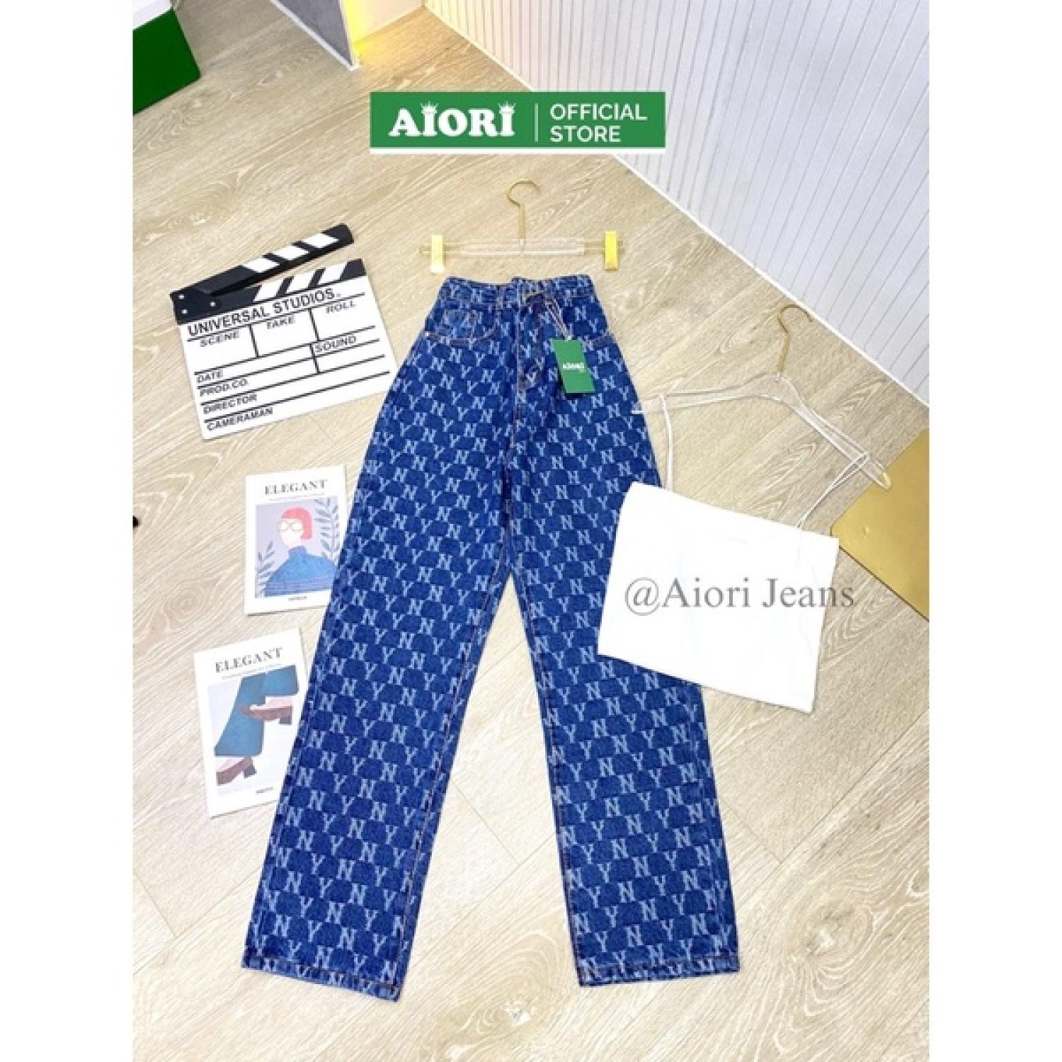 [Hàng Cao Cấp] Quần Jeans Nữ, Quần Jeans Ống Đứng Cạp Cao Họa Tiết NY Kiểu Bò Suông Phong Cách Hàn Quốc Ulzzang E003 - Xanh Nhạt