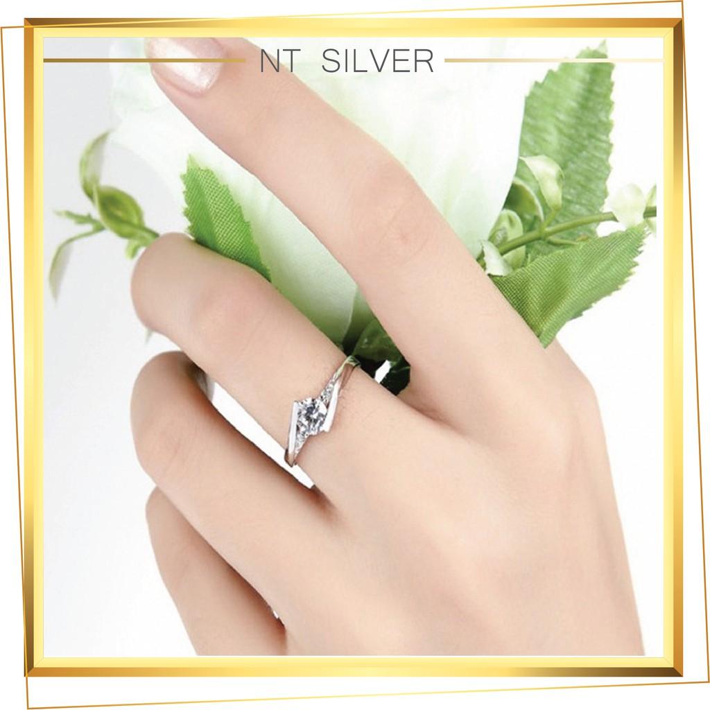 Nhẫn Nữ Bạc Ý 925 Mạ Bạch Kim Cao Cấp Đính Hạt Sóng Dành Cho Bạn Gái Size 8/9-15,5/16mm - NT Silver