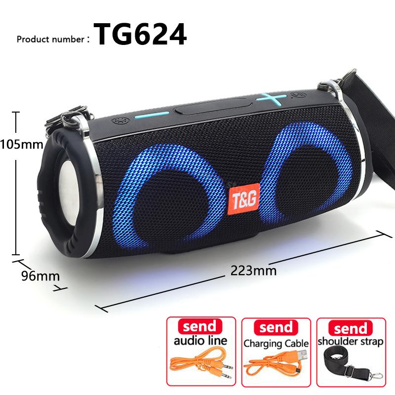 TG642 Loa Bluetooth Không Dây Di Động Cột Đèn LED Nhiều Màu Sắc Nhỏ Trống Loa Siêu Trầm Chống Nước Ngoài Trời Boombox TF USB FM Color: Army Green