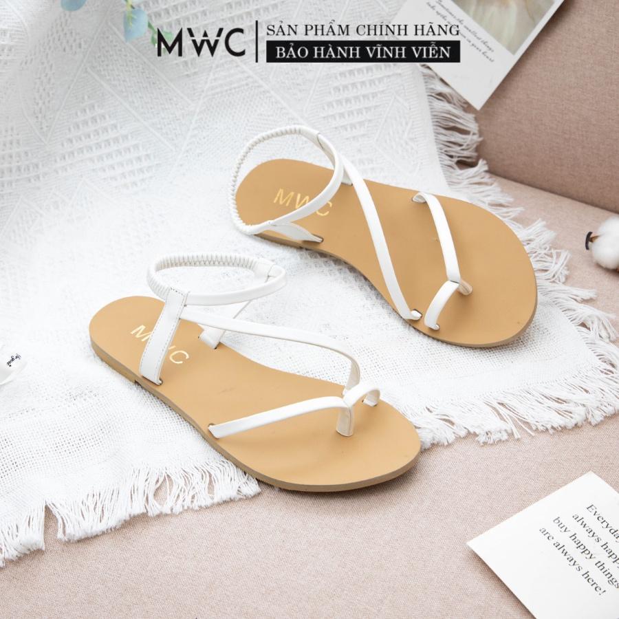 Giày Sandal Xỏ Ngón MWC Đế Bệt Chất Liệu Da Nữ Tính Xinh Xắn Sang Trọng 2 Màu Đen Kem 2895