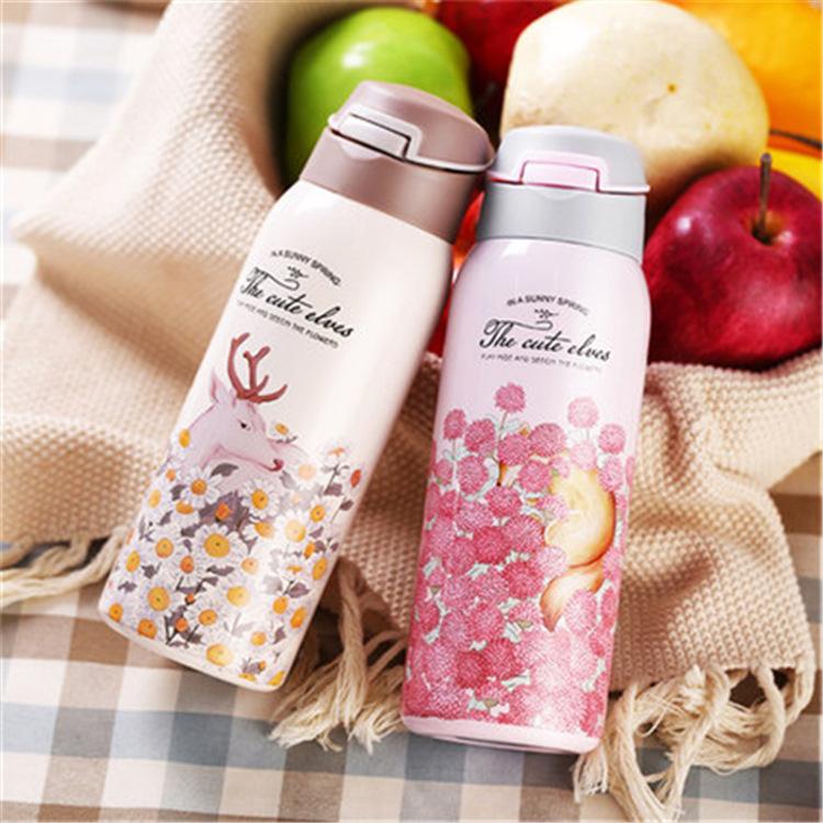 Dễ Thương Hoa Bé Gái Bình Giữ Nhiệt Treo Tường Đôi 304 Bình Giữ Nhiệt Chân Không Thép Không Gỉ Nữ Cách Nhiệt Termos Tumbler Bằng Silicone Ống Hút