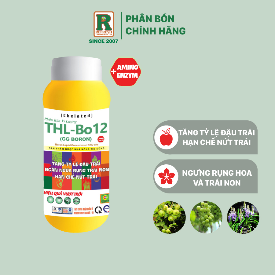 Phân bón vi lượng THL Bo 12 400ml enzym ngăn rụng hoa, trái non, bông to dài