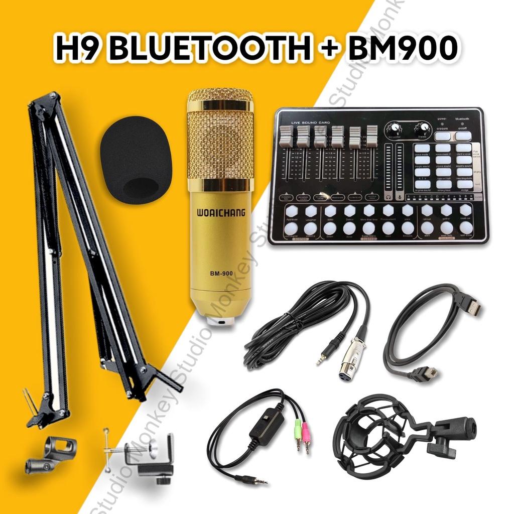 Bộ Mic Hát Livestream Soundcard H9 &amp; Mic BM900 Chất Lượng Cao, Âm Thanh Cực Kỳ Sống Động - Hàng Chính Hãng