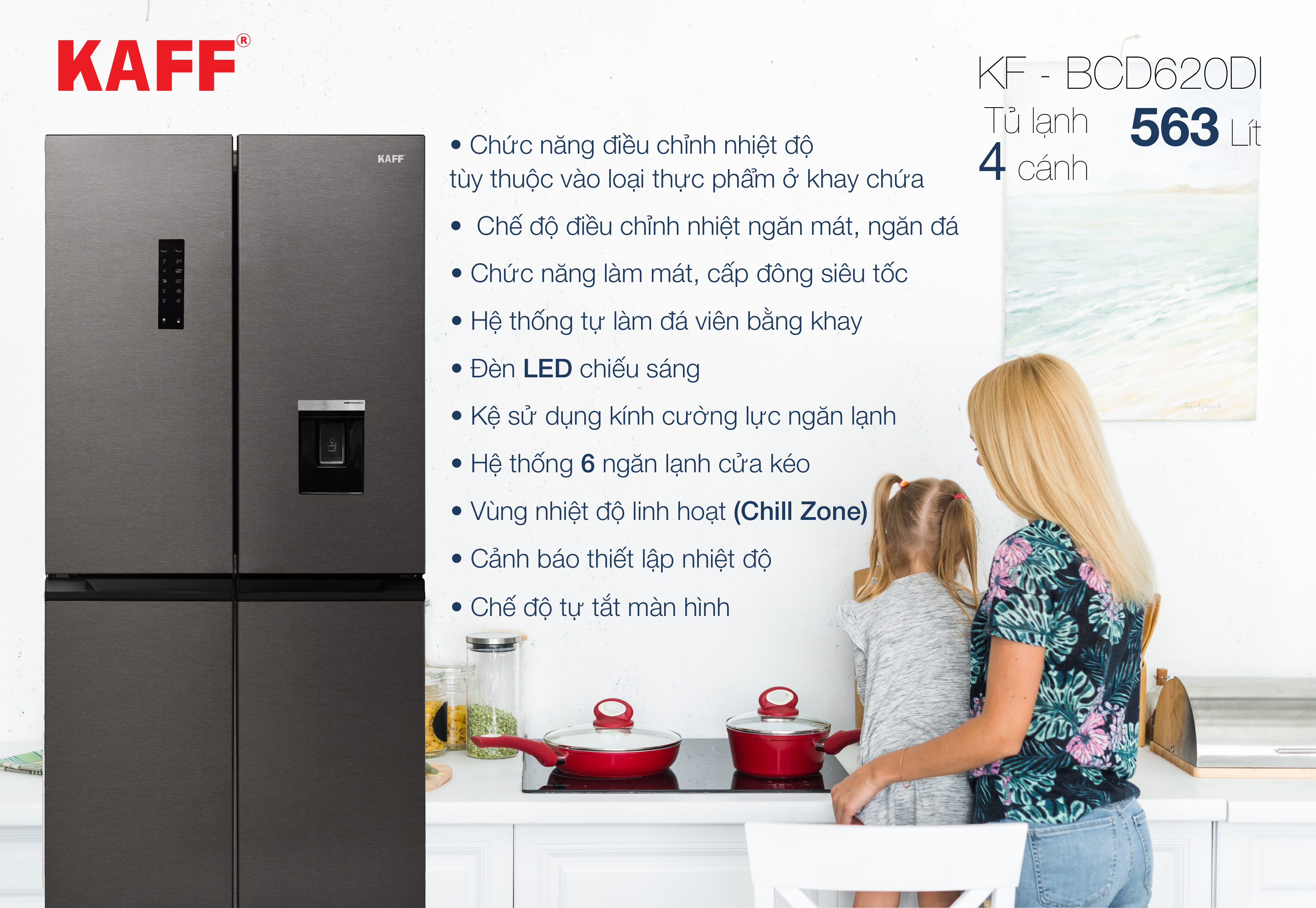TỦ LẠNH KAFF KF-BCD620DI - Hàng Chính Hãng