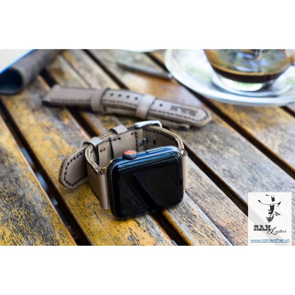 DÂY ĐỒNG HỒ DA BÒ THẬT MÀU TRÀ SỮA RAM MLIKTEA HÀNG CHÍNH HÃNG